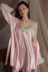 Simple Spaghetti-Strap Nightdress with Tie-Front Robe Purely Sensual Homewear Set